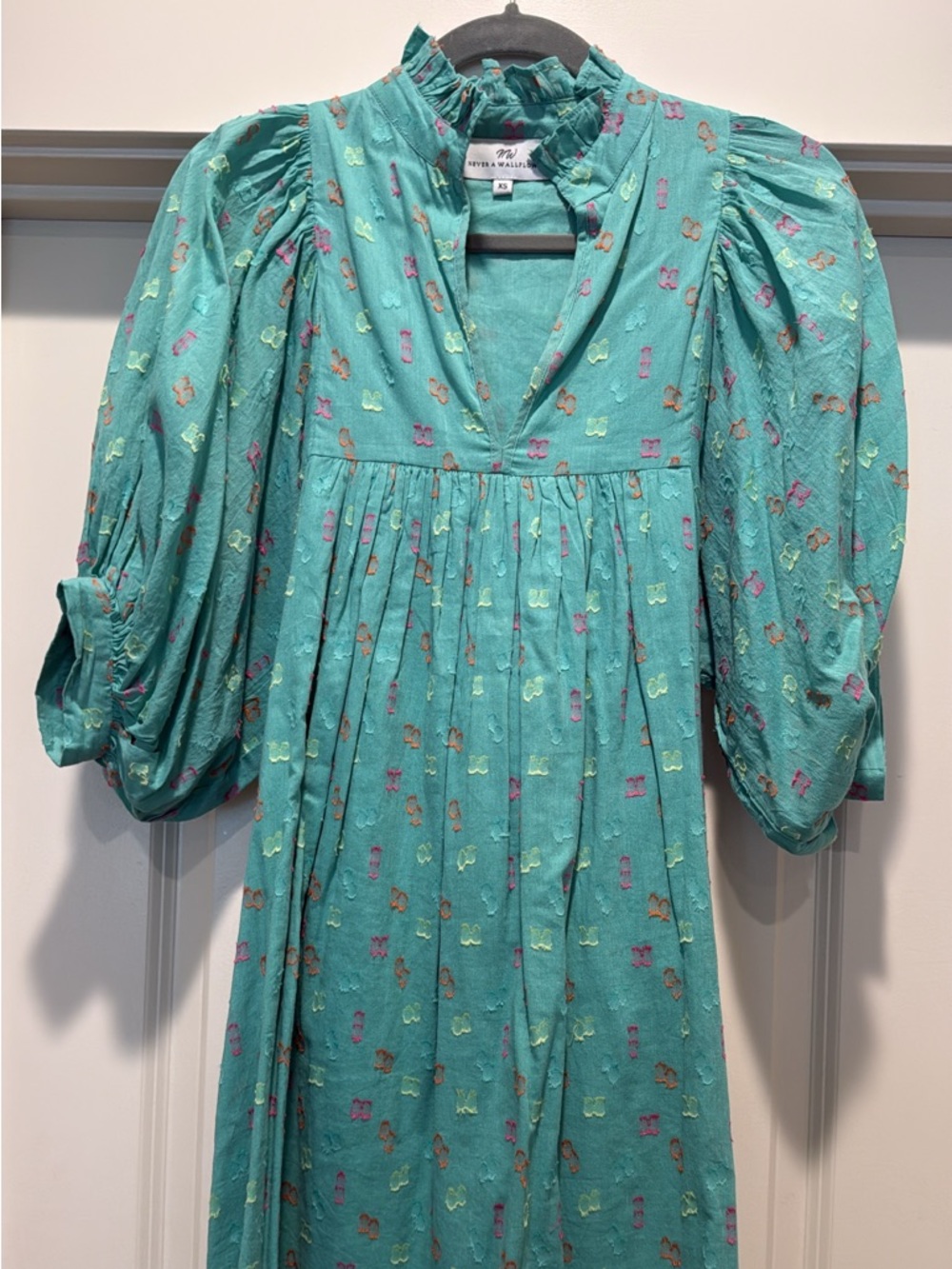 Never A Wallflower XS Puff Sleeve Dress with  Multicolor Embroidery